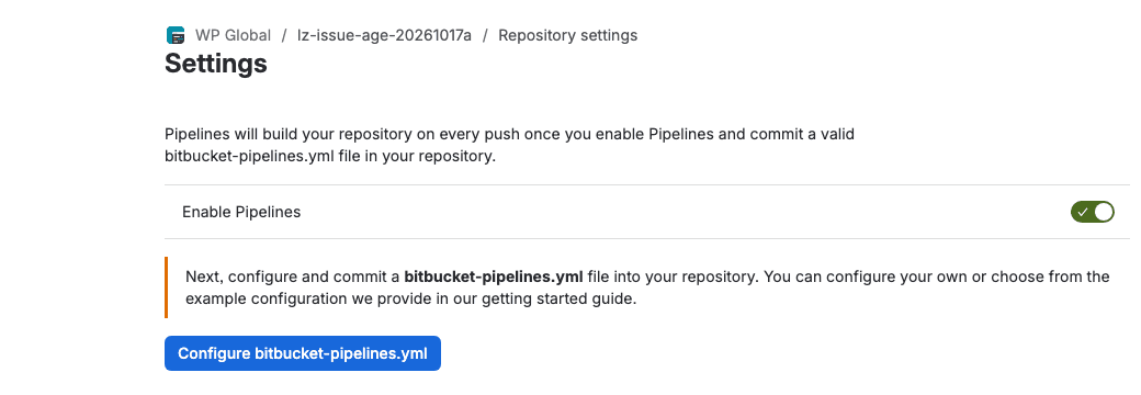 Bitbucket Pipelines settings with Enable Pipelines switched on
