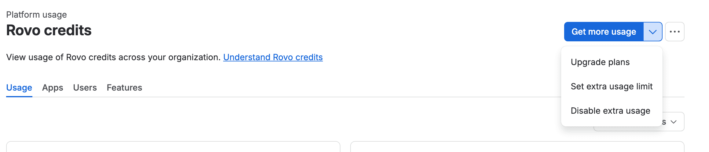 The same dropdown after enabling extra usage, now listing Upgrade plans, Set extra usage limit and Disable extra usage