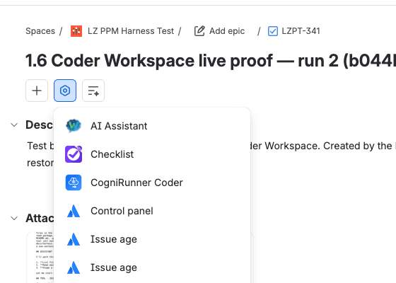 The apps menu on a Jira issue listing Issue age twice