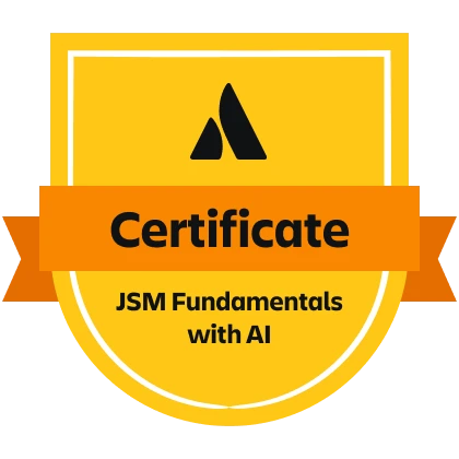 Atlassian Credentialed in JSM Fundamentals with AI (JSM+AI Fund.) — Atlassian Certified Professional badge